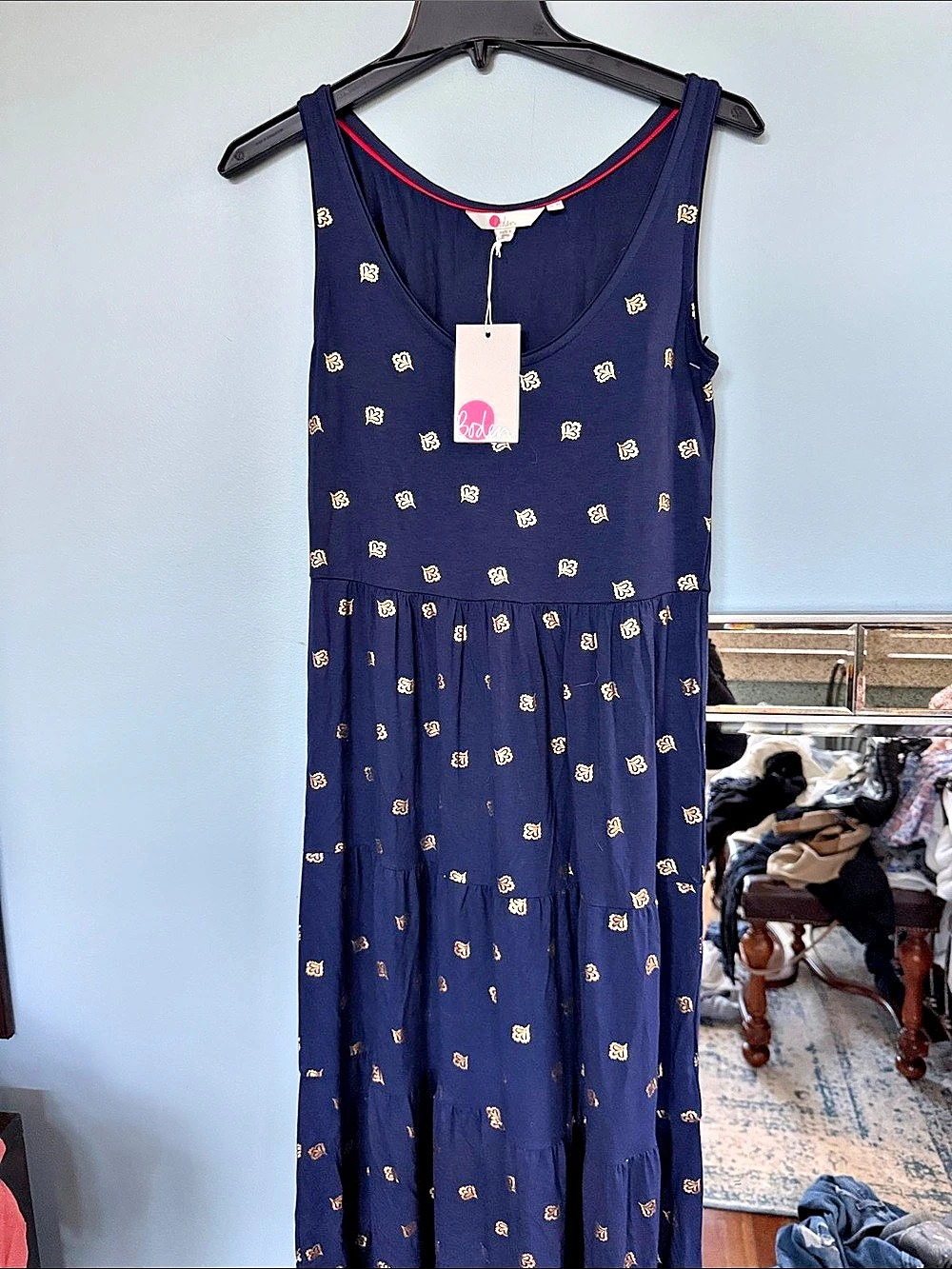 Boden Geometric Maxi Dress in Blue & Red Size Small